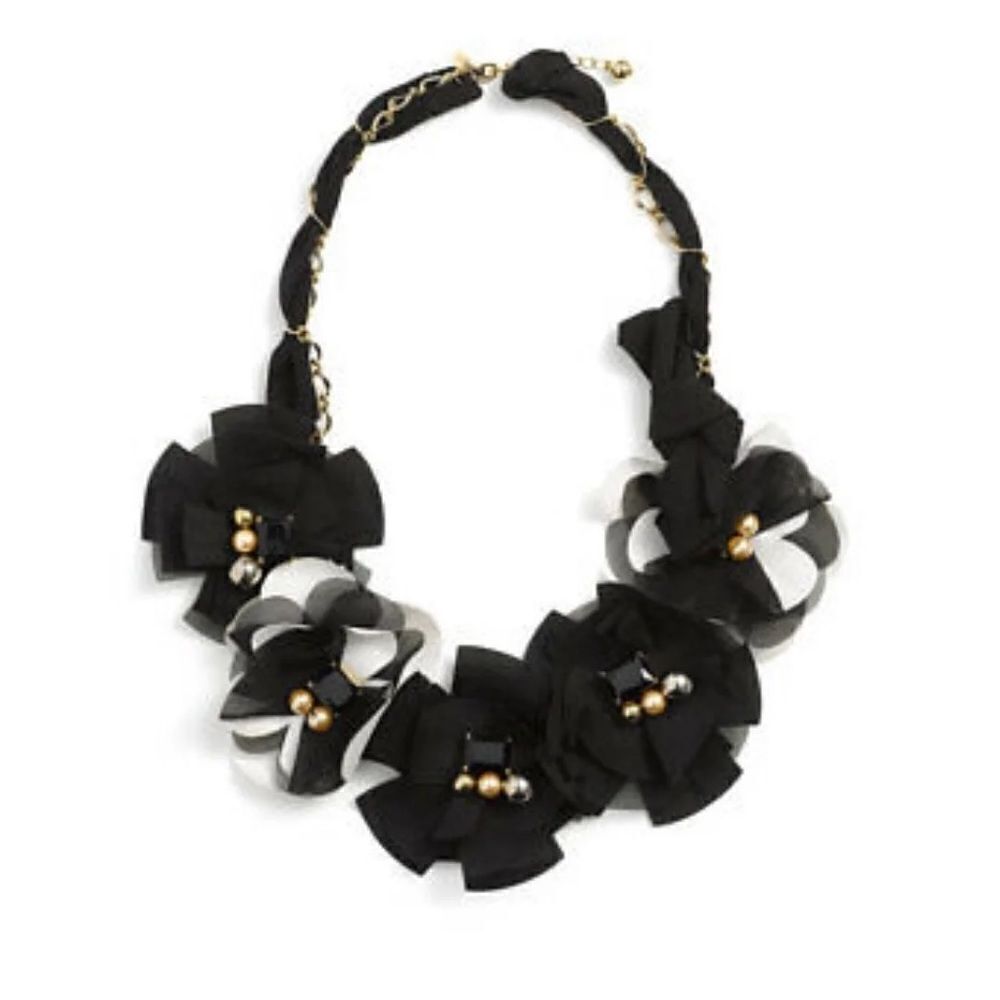 💜 Kate Spade Silk Flowers with Pearl Detail Statement Necklace